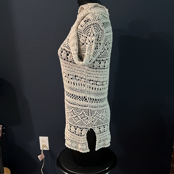 Context Crochet linen knit tunic top swim coverup boat neck boho sz XS - Picture 3 of 6